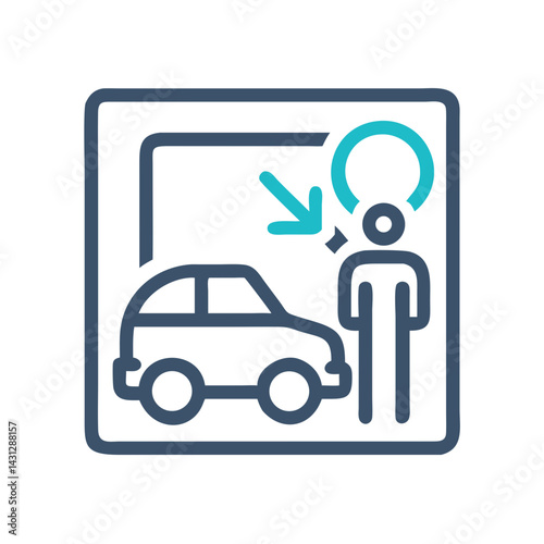 Car Rental Service Icon Illustration with Vehicle and Person Outline Design
