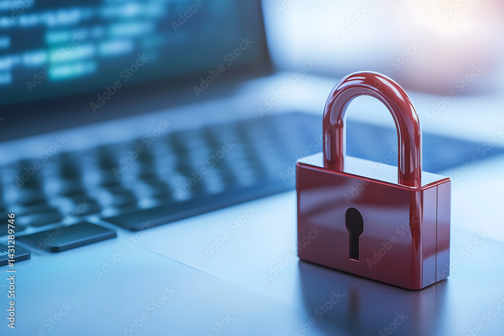 Fototapeta premium Cybersecurity measures office setting photo digital environment close-up view data protection awareness
