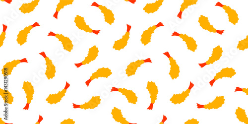 Fried Shrimp Seamless pattern Background. Tempura Shrim Pattern background. Seafood Pattern Design. Crunchy Tempura Pattern.