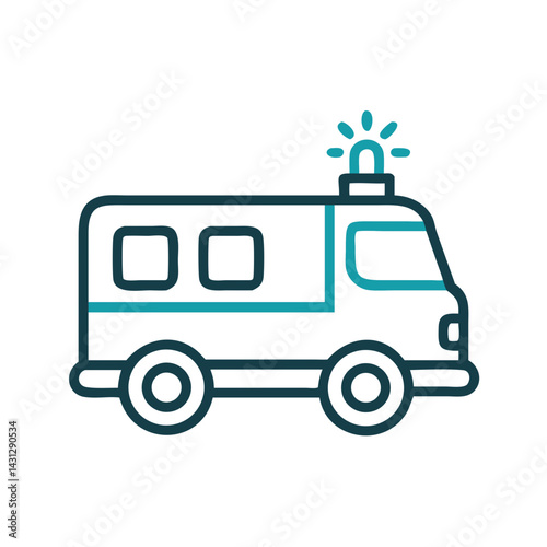 Minimalist Icon: Ambulance Car Illustration with Siren on Black Background