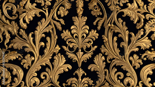 Seamless black and gold damask ornament background