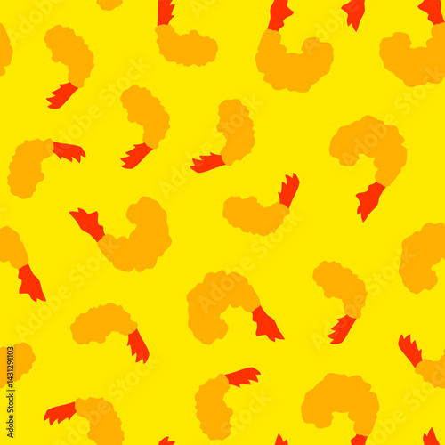 Fried Shrimp Seamless pattern Background. Tempura Shrim Pattern background. Seafood Pattern Design. Crunchy Tempura Pattern.