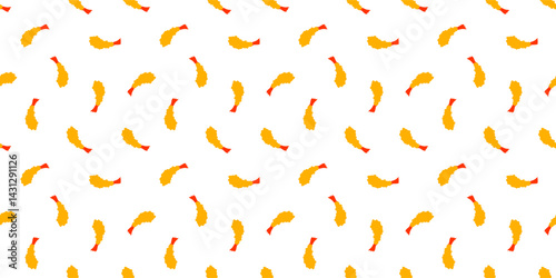 Fried Shrimp Seamless pattern Background. Tempura Shrim Pattern background. Seafood Pattern Design. Crunchy Tempura Pattern.