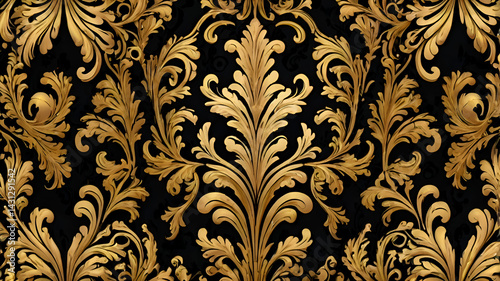 Seamless black and gold damask ornament background