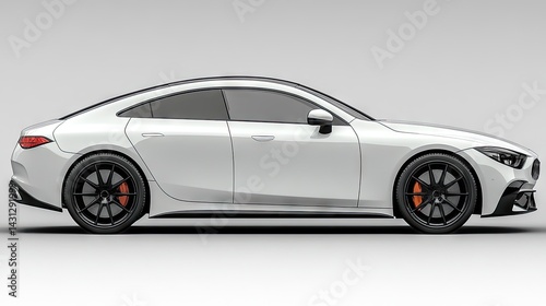 White car side view on a white background sleek modern design vehicle.