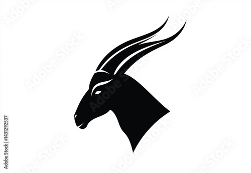 Antelope Head Silhouette Logo Design with Elegant Horns on White Background