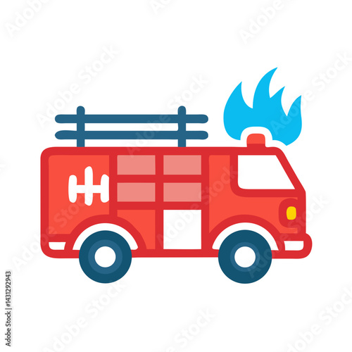 Cartoon Fire Truck with Flames: Emergency Vehicle, Firefighting Icon