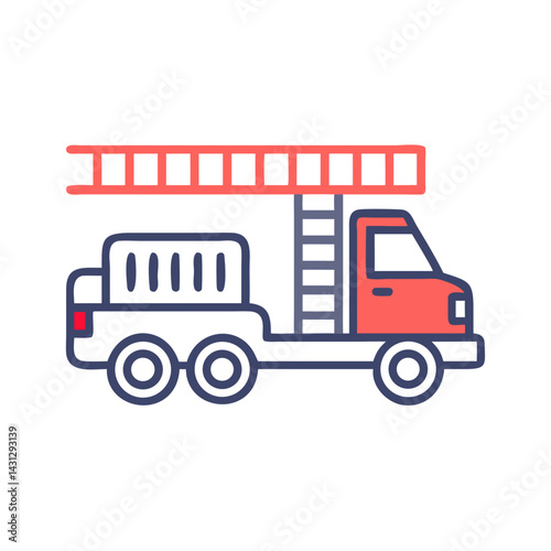 Stylized Fire Truck Icon with Ladder, Emergency Services Vehicle Illustration