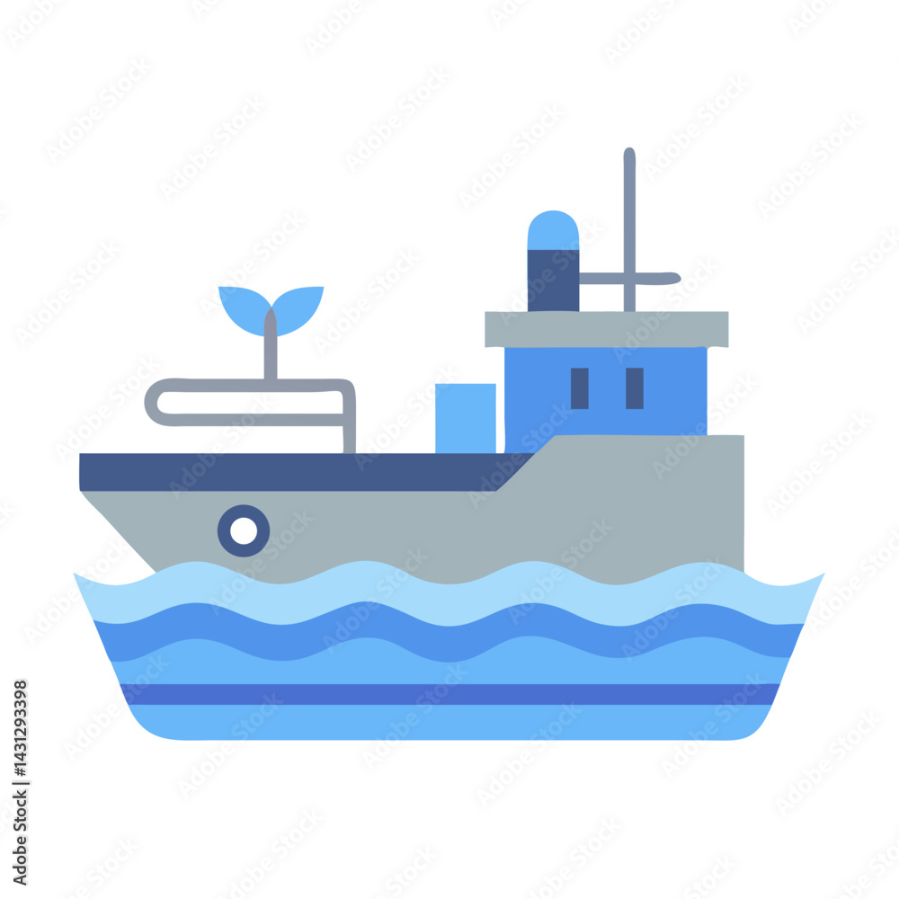 Flat Design Illustration of a Boat on Water Against Black Background Flat Design Illustration of a Boat on Water Against Black Background
