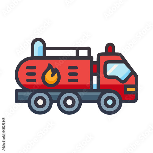 Cartoon Fire Truck with Flame Icon: Emergency Service Vehicle Illustration