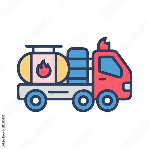 Cartoon Oil Tanker Truck Vector Illustration with Bold Outlines