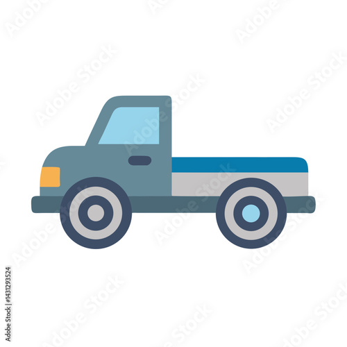 Simple Blue Pickup Truck Vector Illustration Isolated on Black Background