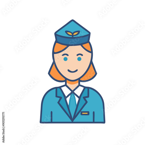 Cute Cartoon Stewardess Icon Illustration on Black Background for Commercial Use