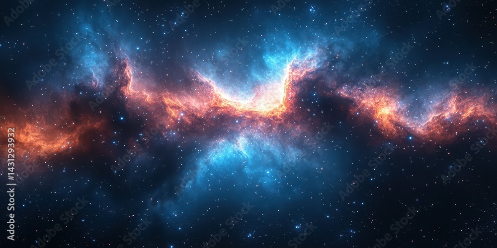 Colorful cosmic nebula illuminates the night sky with brilliant hues of blue and orange Colorful cosmic nebula illuminates the night sky with brilliant hues of blue and orange