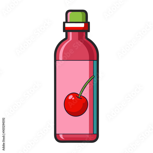 Cherry Juice: A vibrant illustration of a bottle filled with fresh cherry juice, with a juicy cherry prominently displayed on the label, inviting a taste of refreshment.