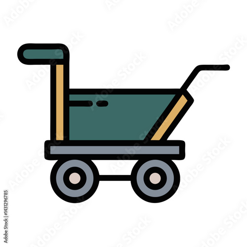 Green garden cart vector illustration on black background for transportation needs.