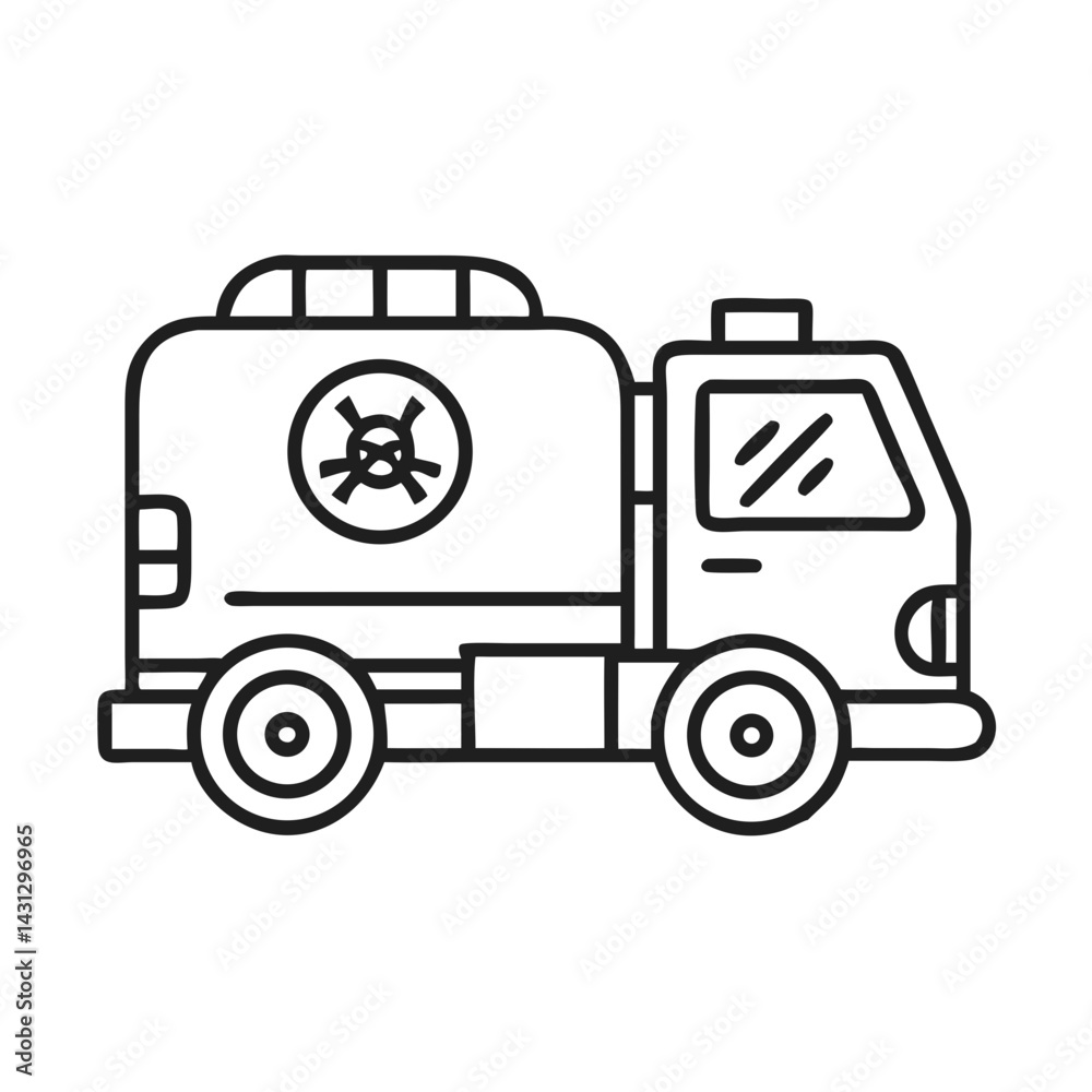 Outlined Disaster Response Truck Icon on Black Background, Emergency Vehicle Outlined Disaster Response Truck Icon on Black Background, Emergency Vehicle