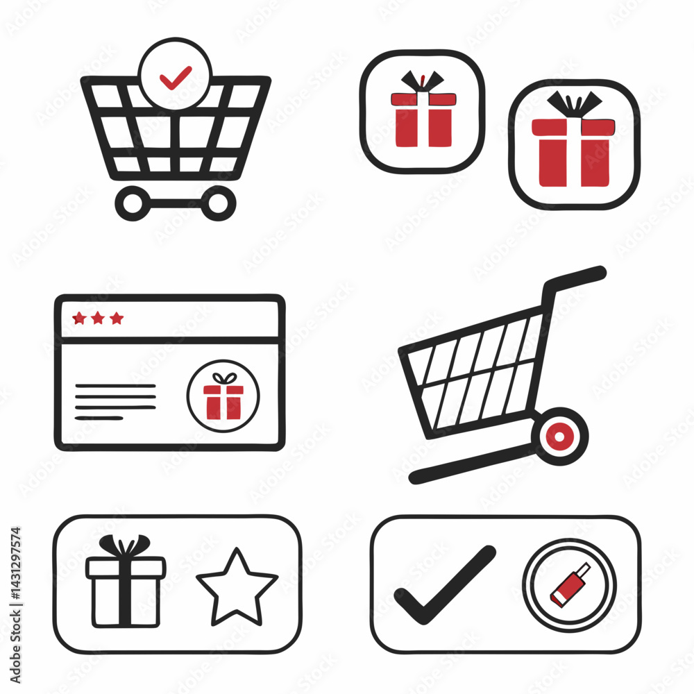 Online Shopping Vector Illustration With Gift Boxes And Shopping Cart Elements Online Shopping Vector Illustration With Gift Boxes And Shopping Cart Elements
