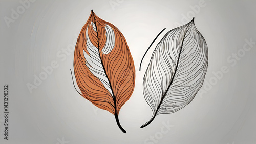 seamless pattern with leaves, Two Abstract Hand Drawn Leaves Illustration