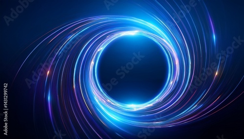abstract neon circle from light lines dark blue background