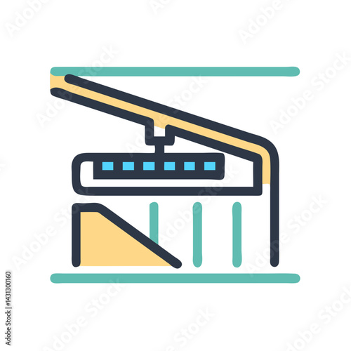 Stylized Factory Illustration with Production Line and Machinery, Clean Design