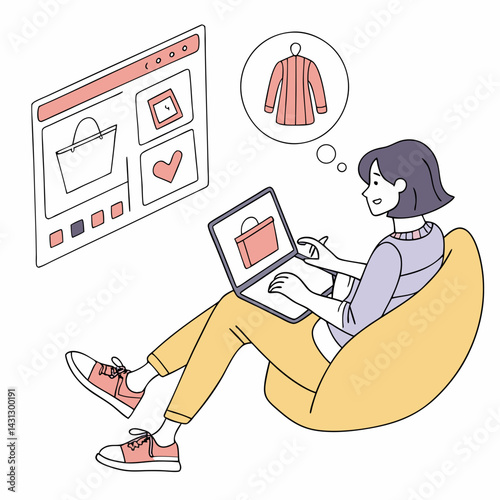 Woman Shopping Online For Clothes Using Laptop In A Relaxed Position