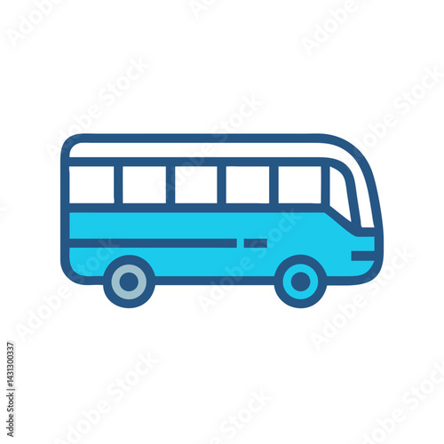 Blue Minibus Icon Illustration on Black Background: Transportation Vector Graphic
