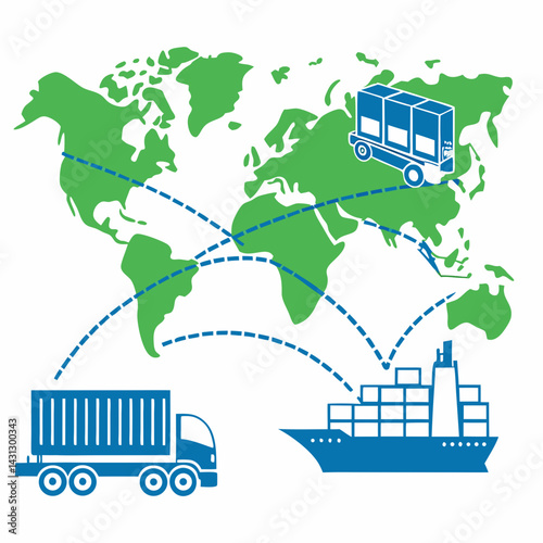 Global Shipping Network Illustration Featuring Truck Ship And Airplane Transportation
