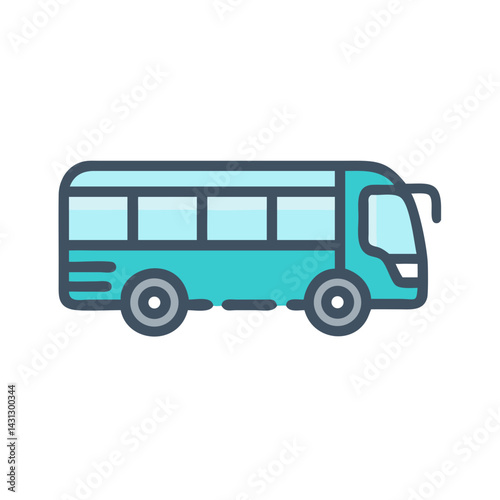 Blue Bus Icon Illustration Isolated on Black Background, Transportation Concept