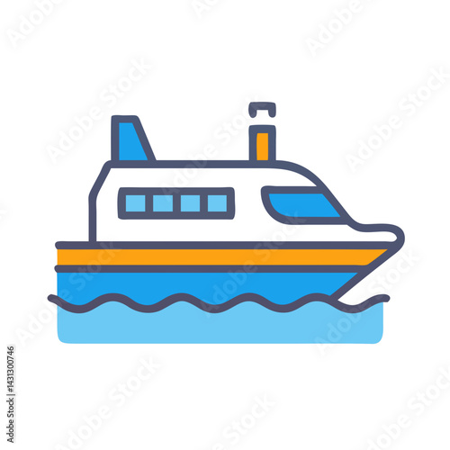 Cartoon Boat Illustration: Blue and Orange Cruise Ship on Water