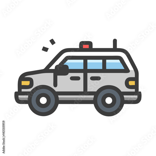 Stylized Police Car Illustration with Red Siren and Black Background