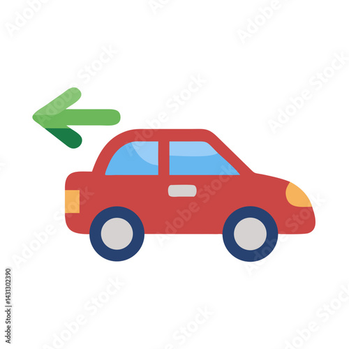 Car going left, transportation illustration. Auto and direction concept. Car vector icon.