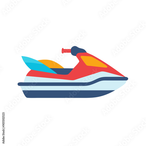 Stylized Jet Ski Illustration with Surfboard on Black Background