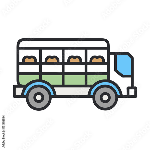 Truck transporting bread loaves icon on black background, delivery concept