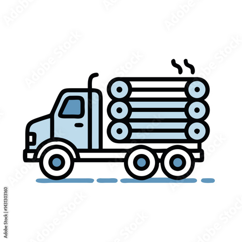 Truck Delivering Logs: Vector Illustration of Transportation and Wood Industry