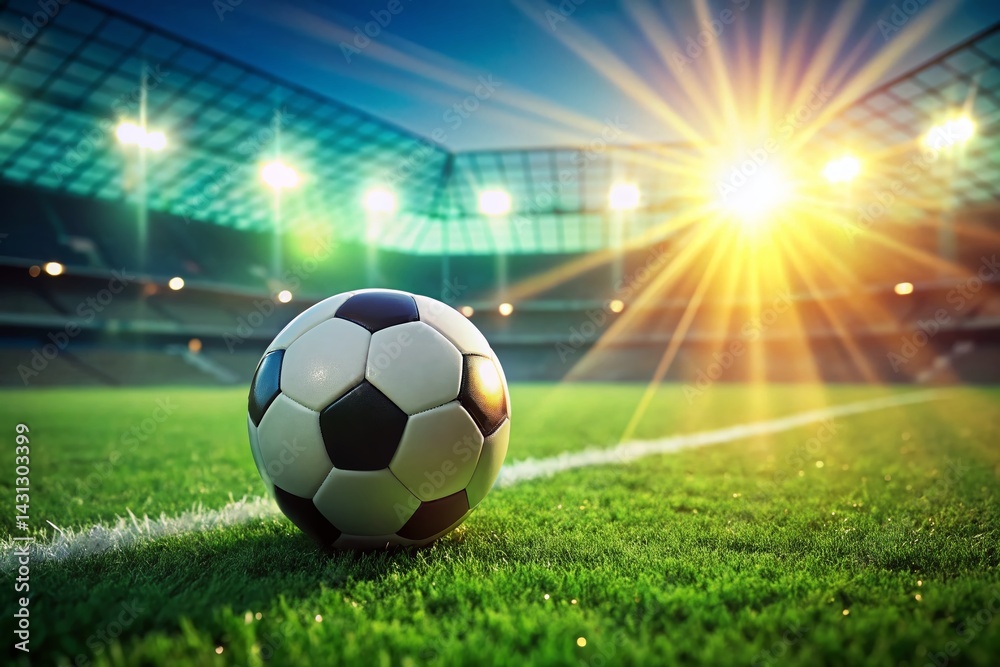 Obraz premium Vibrant Green Soccer Field with Perfectly Focused Ball - Ready for Action