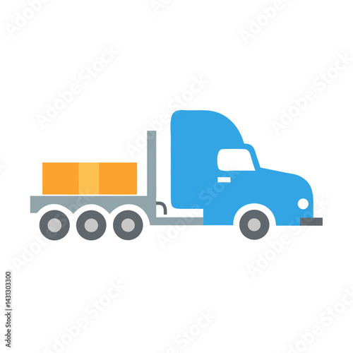 Blue Semi-Truck with Cargo Flatbed Illustration on Black Background