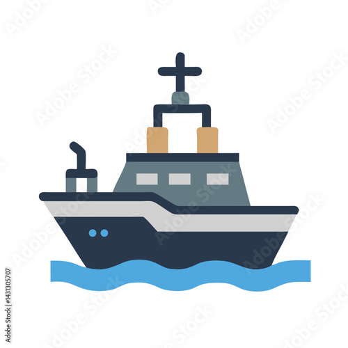 Naval Ship Icon: Maritime Transport, Nautical Vessel on Water, Isolated Design