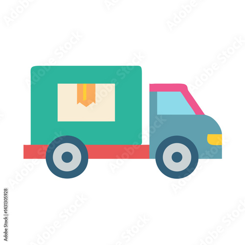 Cute Cartoon Delivery Truck Icon for Logistics, Shipping and Moving
