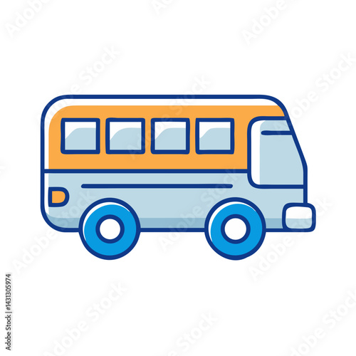 Cartoon Bus Icon Illustration with Blue and Yellow Colors on Black Background