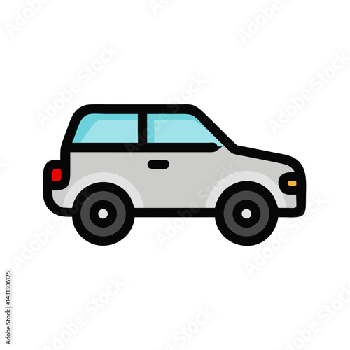 Isolated Gray Car with Blue Windows Illustration on Black Background