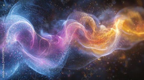 A vivid abstract image showing AI algorithms as swirling particles representing the complexity of quantum computing processes