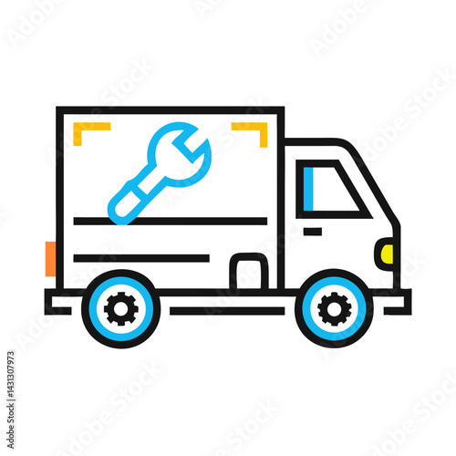 Mobile Repair Truck Icon with Wrench - Service Vehicle Illustration