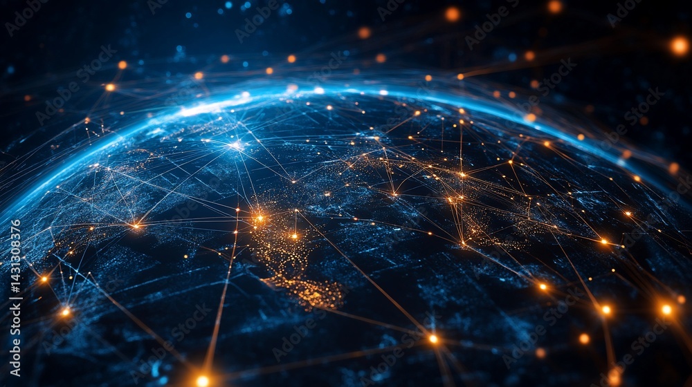 Obraz premium Digital connections over the Earth, illustrating global networking system