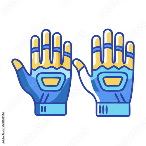 Blue and yellow gardening gloves illustration for print or digital use