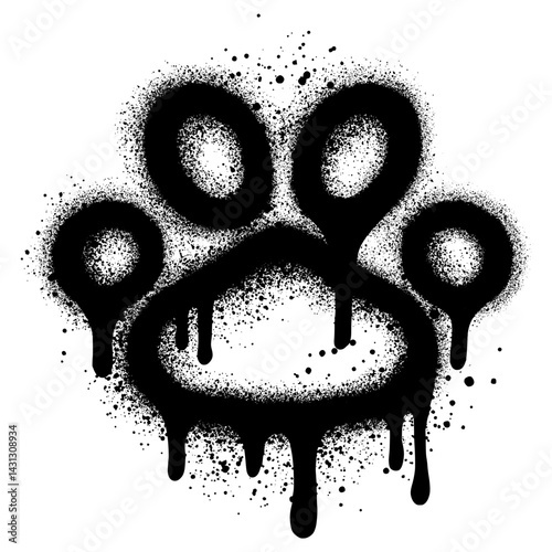 paw print graffiti with black spray paint. vector illustration.