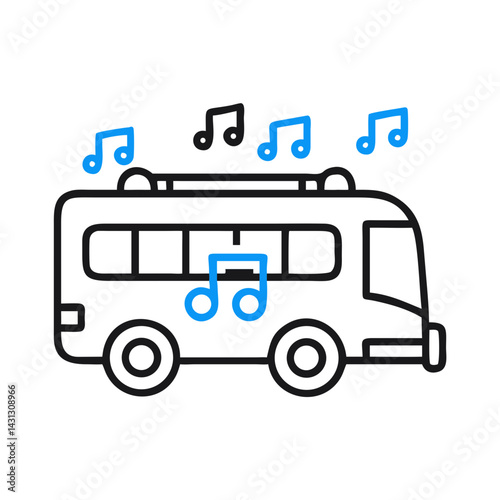 Musical Bus Illustration with Notes for Children's Educational Material