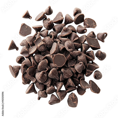 Pile of chocolate chips on transparent background