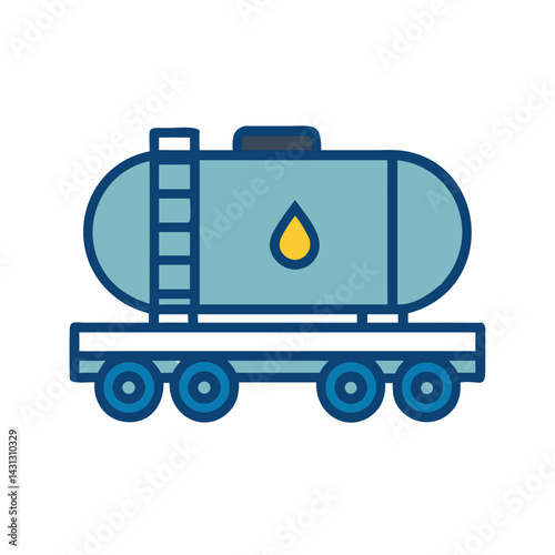 Blue Oil Tanker Icon with Yellow Drop on Black Background