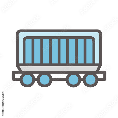 Simple Illustrated Open Top Railway Freight Car on Black Background